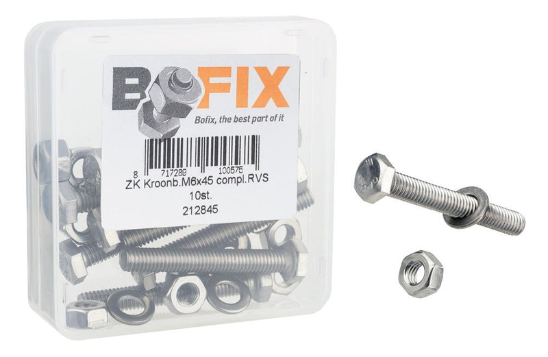 Afbeelding laden in galerijviewer, Bofix Vork-kroonbout RVS M6-45 compleet (10st)