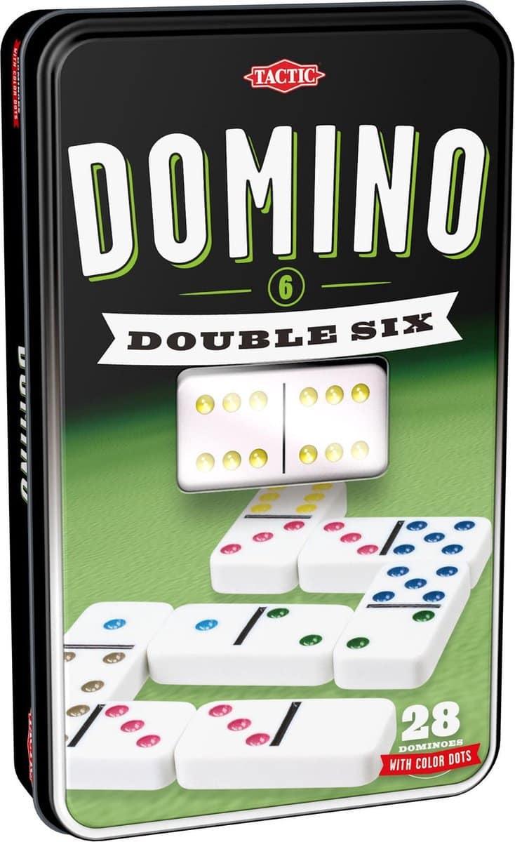 Afbeelding laden in galerijviewer, Tactic domino double six – bordspel – luxe tin – klassiek dominospel met gekleurde stenen – vanaf 7 jaar – 2 of meer spelers