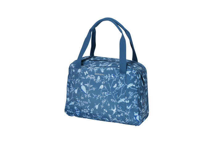 Afbeelding laden in galerijviewer, Basil Wanderlust Carry All Bag - blauwe fietshandtas met vogelprint - waterafstotend - 18L