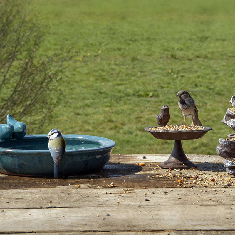 Afbeelding laden in galerijviewer, Esschert design vogelbad keramiek rond petrol