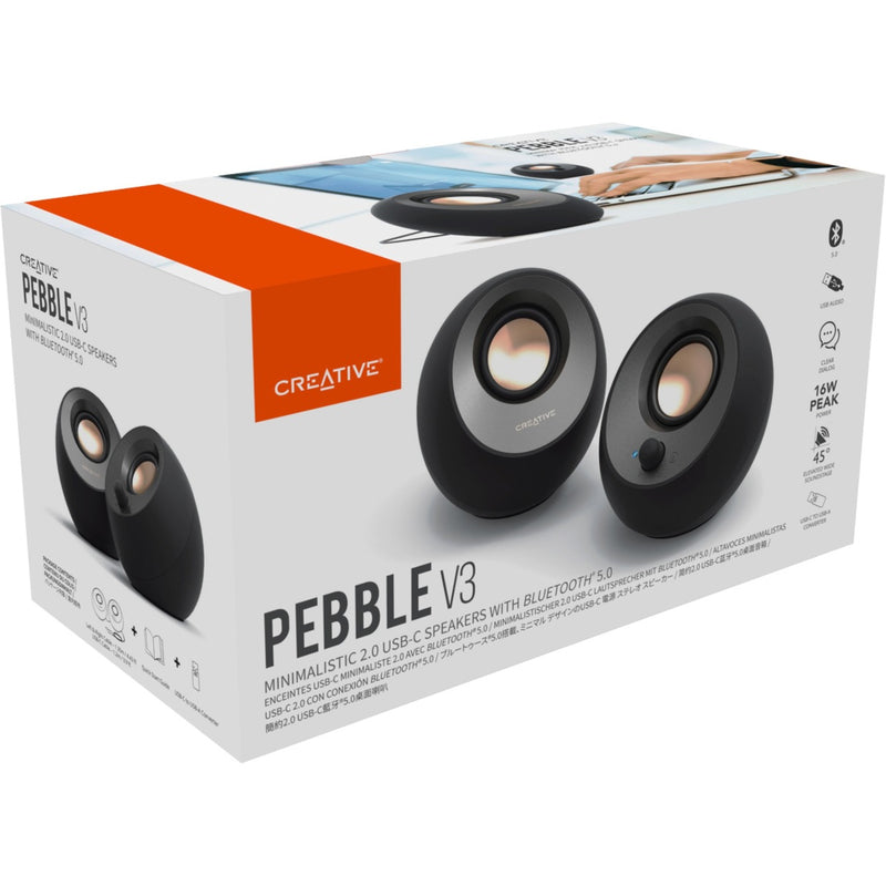 Afbeelding laden in galerijviewer, Creative pebble v3 pc-luidspreker (zwart, bluetooth, usb-c, aux)