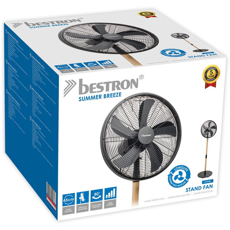 Afbeelding laden in galerijviewer, Bestron dfs45wb design statiefventilator (zwart houtkleur, ø 45 cm | stijlvol hout desgin)