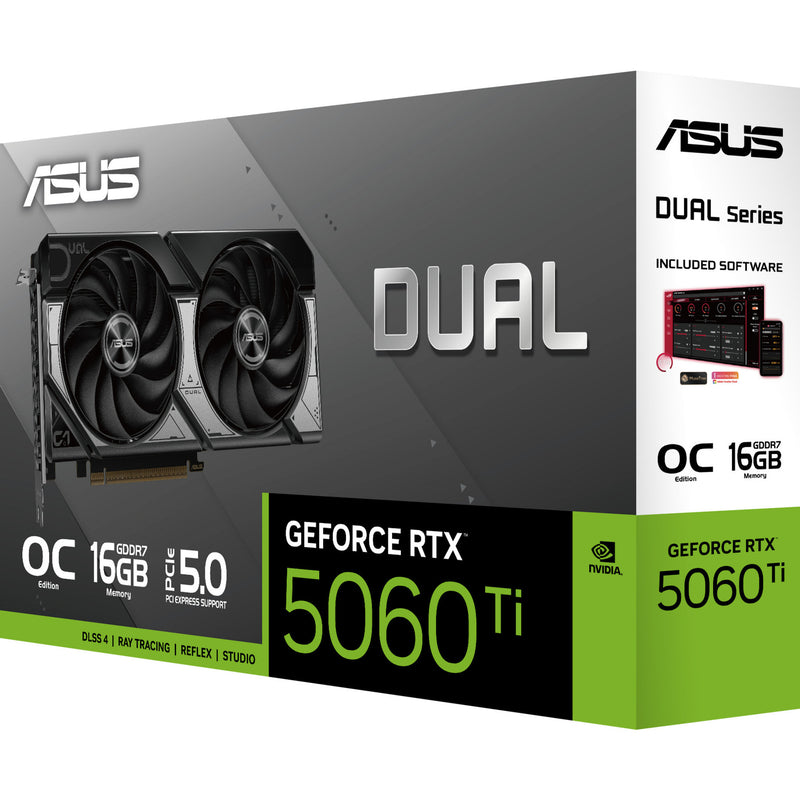 Afbeelding laden in galerijviewer, Asus dual geforce rtx 5060 ti oc 16g grafische kaart (zwart, dlss 4, 3x displayport, 1x hdmi 2.1)