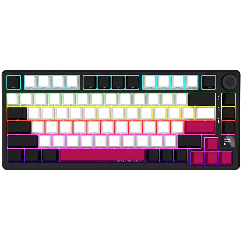 Afbeelding laden in galerijviewer, Lorgar kbp7075w rgb mechanisch gaming toetsenbord (zwart, us lay-out (qwerty), logar toxic purple, 75%, rgb, hot-swappable, pbt double-shot, bluetooth | 2.4ghz | usb)