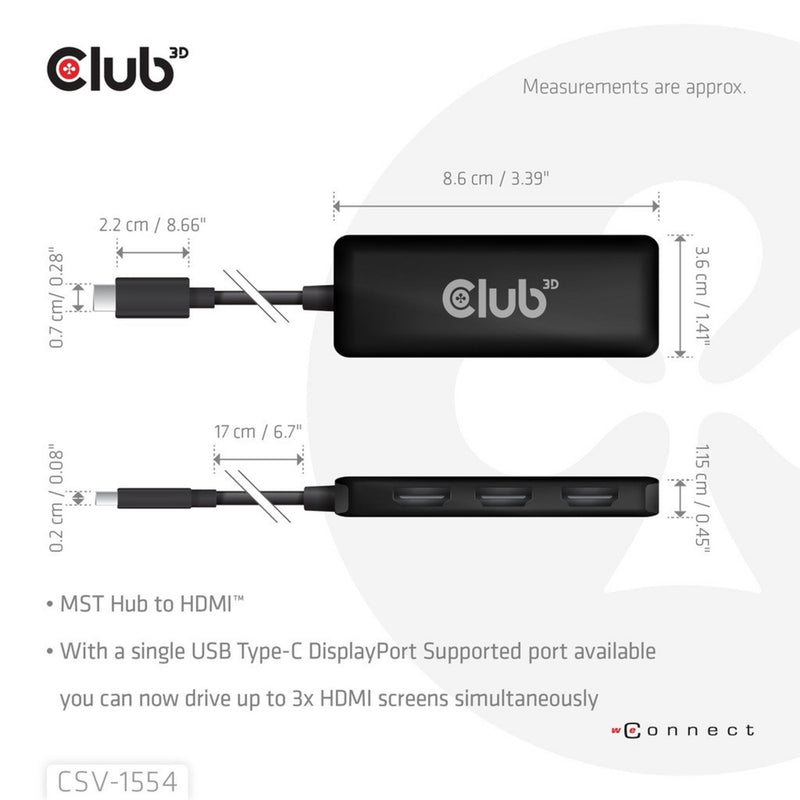 Afbeelding laden in galerijviewer, Club 3d usb-c naar 3x hdmi hub (zwart)
