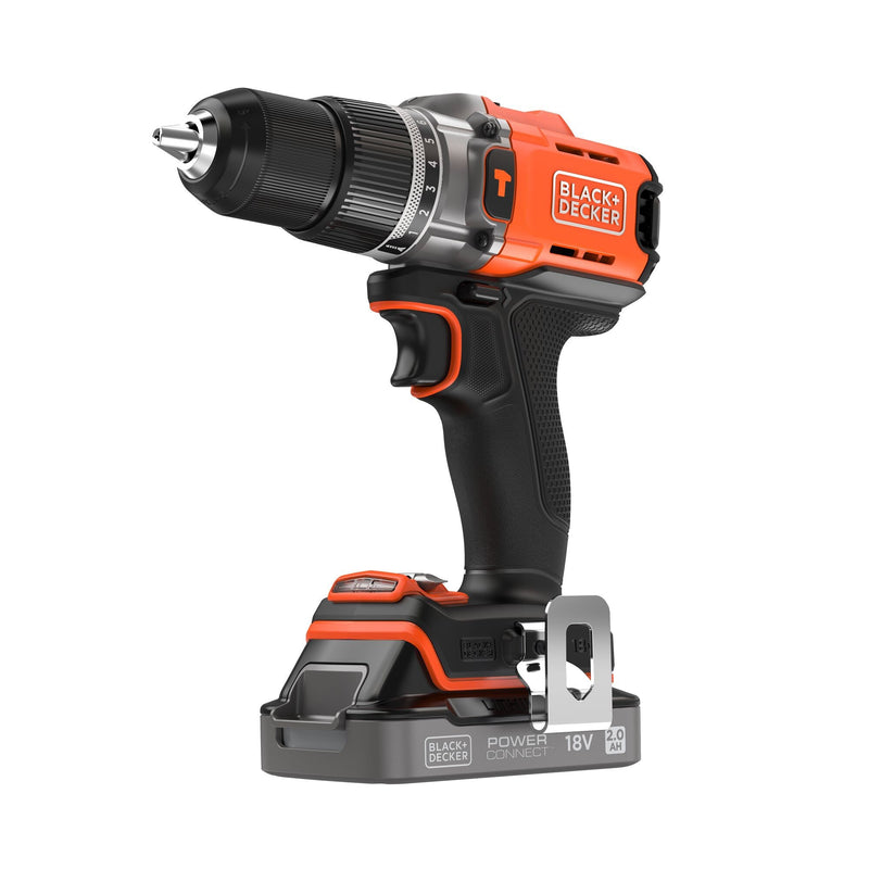 Afbeelding laden in galerijviewer, Black+decker 18v 2.0ah schroefklopboormachine (zwart oranje, accu en oplader inbegrepen.)