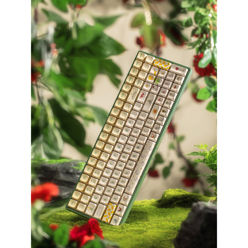Afbeelding laden in galerijviewer, Iqunix f97 floral date rgb mechanisch gaming toetsenbord (groen, us lay-out (qwerty), gateron red, 96%, rgb leds, hot-swappable, pbt, 2.4ghz | bluetooth 5.1 | usb-c)