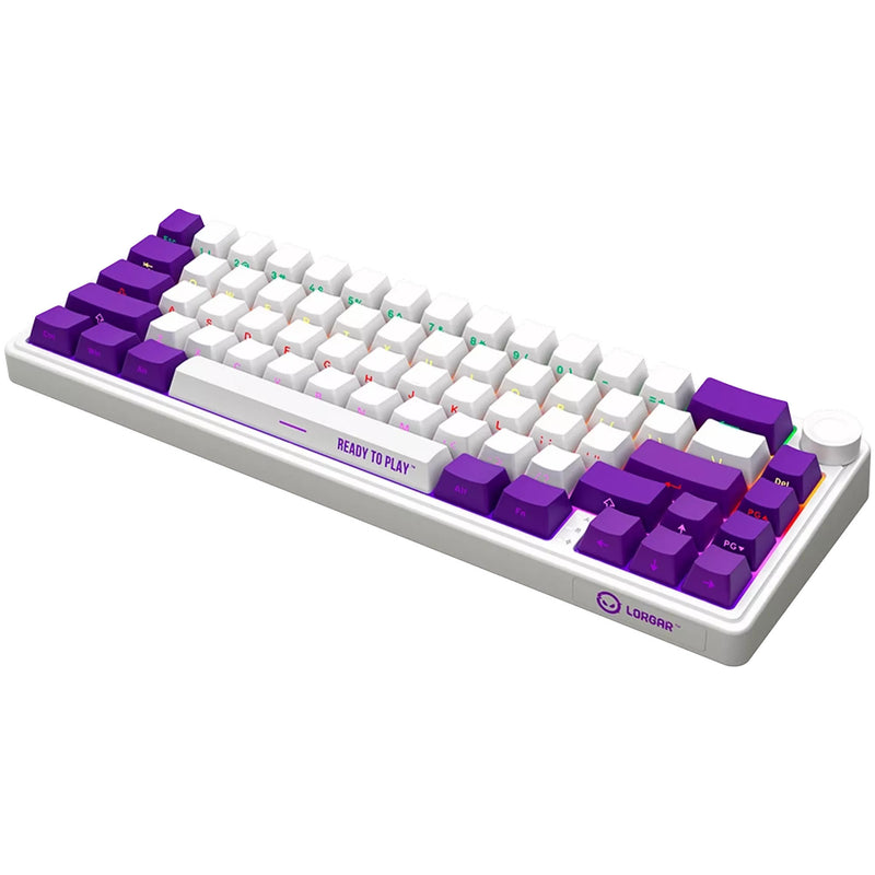 Afbeelding laden in galerijviewer, Lorgar kbp70mw rgb mechanisch gaming toetsenbord (wit, us lay-out (qwerty), logar toxic purple, 65%, rgb, hot-swappable, pbt double-shot, bluetooth | 2.4ghz | usb)