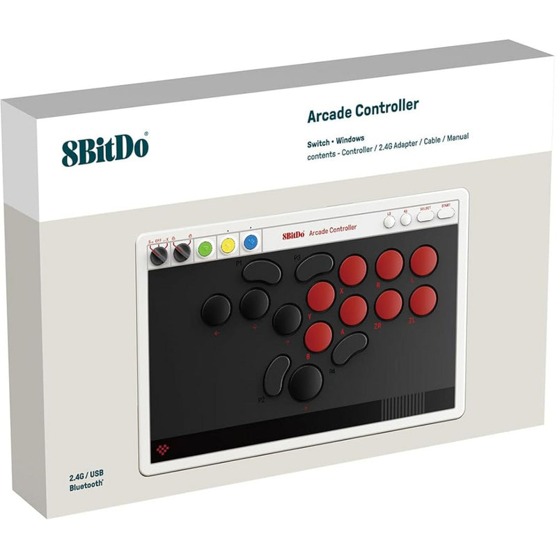 Afbeelding laden in galerijviewer, 8bitdo arcade controller (grijs rood, 2.4 ghz bluetooth usb, nintendo switch 1 + 2, pc)