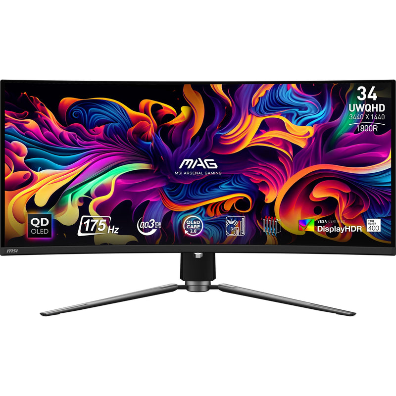 Afbeelding laden in galerijviewer, Msi mag 341cqp qd-oled 34 curved ultrawide gaming monitor (zwart, 2x hdmi, displayport, 2x usb-a, usb-b, usb-c, 175 hz)