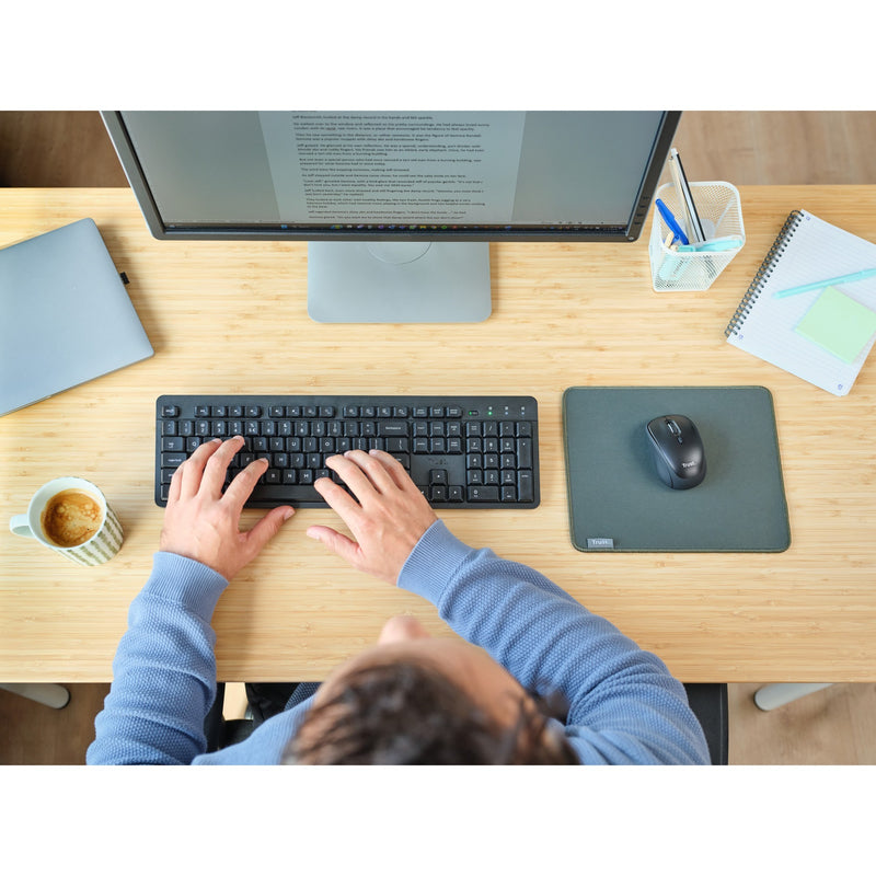 Afbeelding laden in galerijviewer, Trust ody ii stille draadloze toetsenbord- en muisset desktopset (zwart, us lay-out (qwerty), membraan, 100%, 800 dpi - 1.600 dpi)
