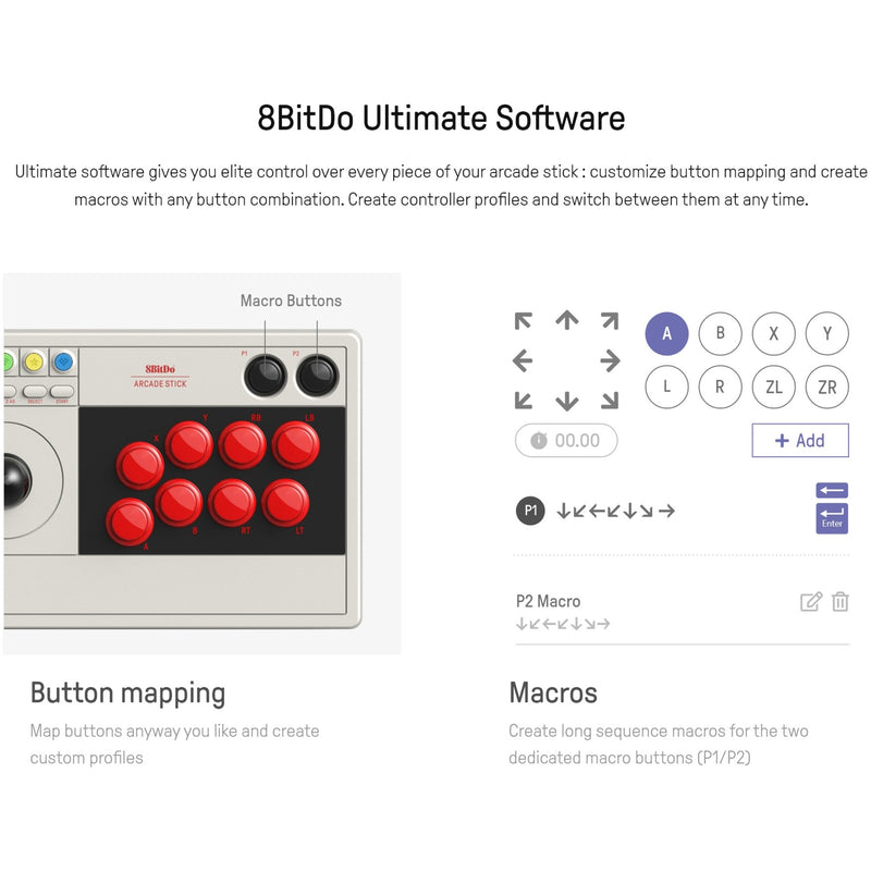 Afbeelding laden in galerijviewer, 8bitdo arcade stick joystick (grijs, switch 1, switch 2, pc, bluetooth 2.4g usb-c)
