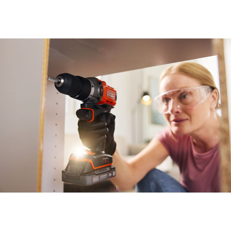 Afbeelding laden in galerijviewer, Black+decker 18v 2.0ah schroefklopboormachine (zwart oranje, accu en oplader inbegrepen.)