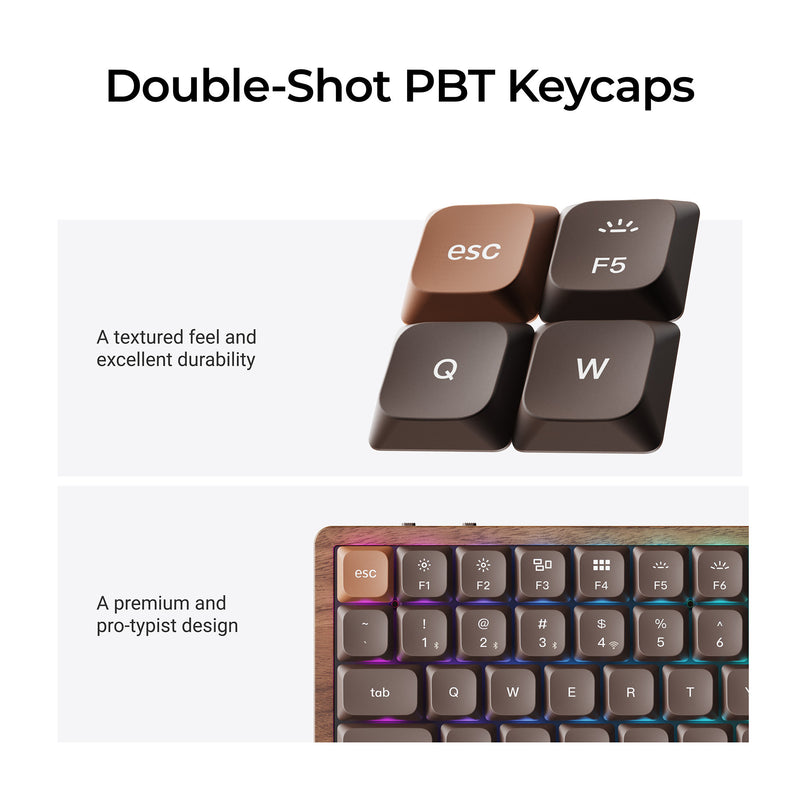 Afbeelding laden in galerijviewer, Keychron k3 max-h1w all-wood special edition rgb mechanisch toetsenbord (houtkleur, us lay-out (qwerty), milk pom red, 75%, rgb leds, double-shot pbt, hot swap, 2.4ghz | bluetooth 5.1 | usb-c)
