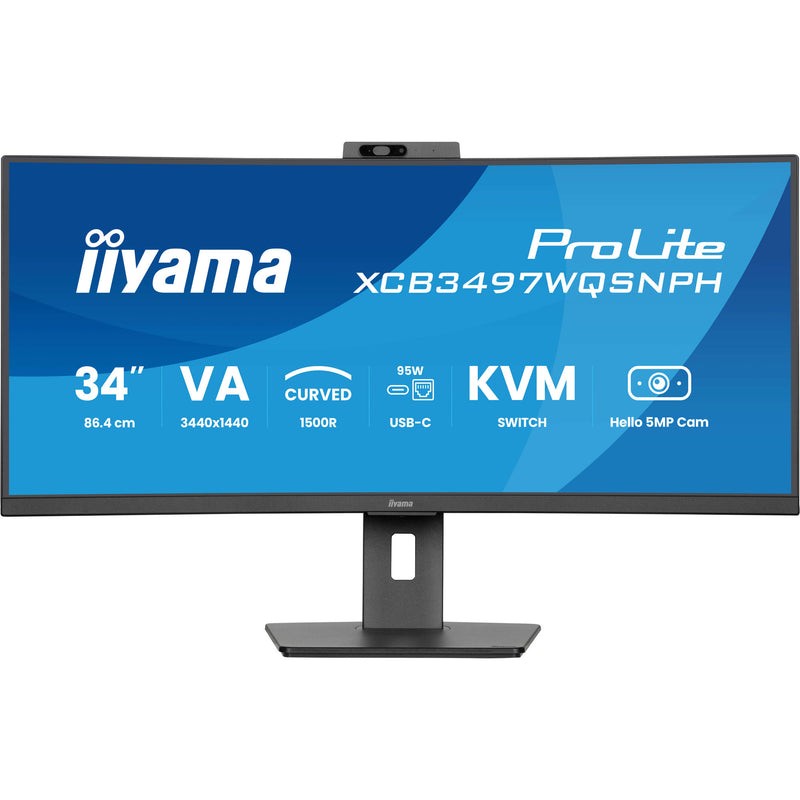 Afbeelding laden in galerijviewer, Iiyama prolite xcb3497wqsnph-b1 34 curved ultrawide monitor (zwart, 2x hdmi, displayport, 2x usb-a, 3x usb-c, rj-45)