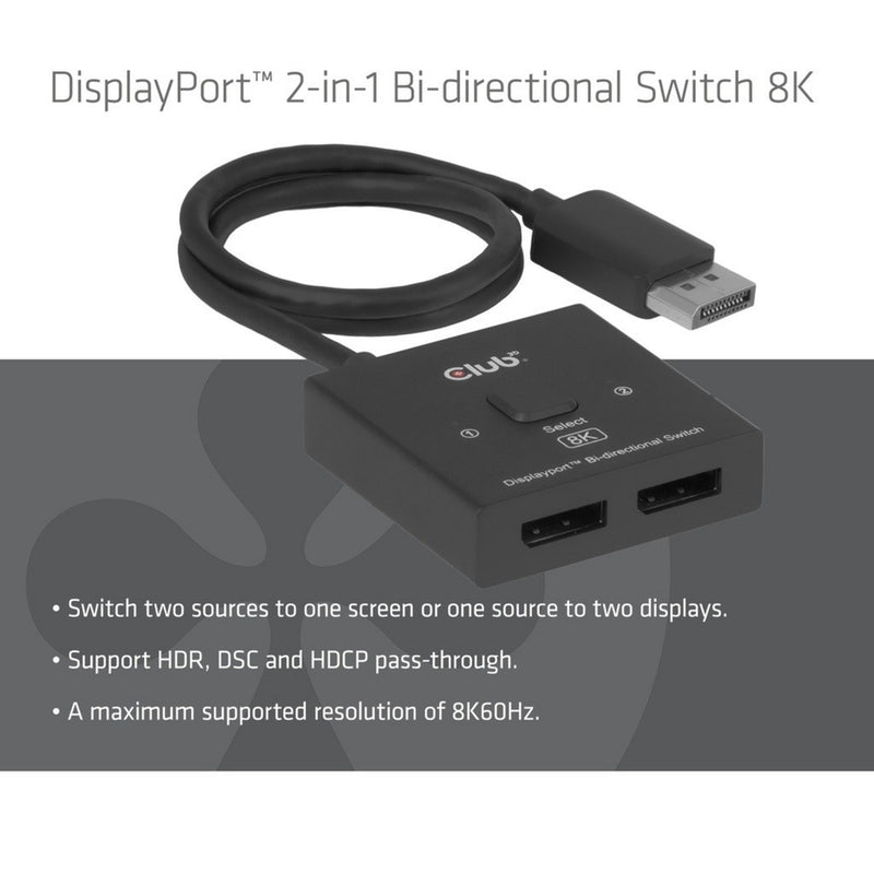 Afbeelding laden in galerijviewer, Club 3d 2-in-1 bidirectionele displayport switch (zwart, 8k)