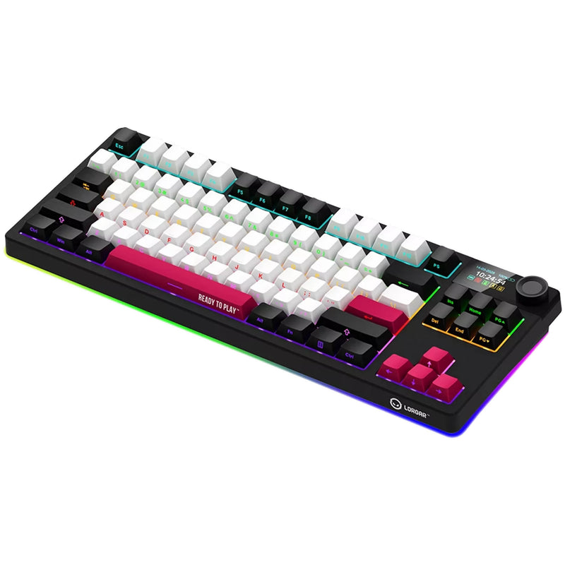 Afbeelding laden in galerijviewer, Lorgar kbp70tklw rgb mechanisch gaming toetsenbord (zwart, us lay-out (qwerty), logar toxic purple, 80% (tkl), rgb, hot-swappable, pbt double-shot, bluetooth | 2.4ghz | usb)