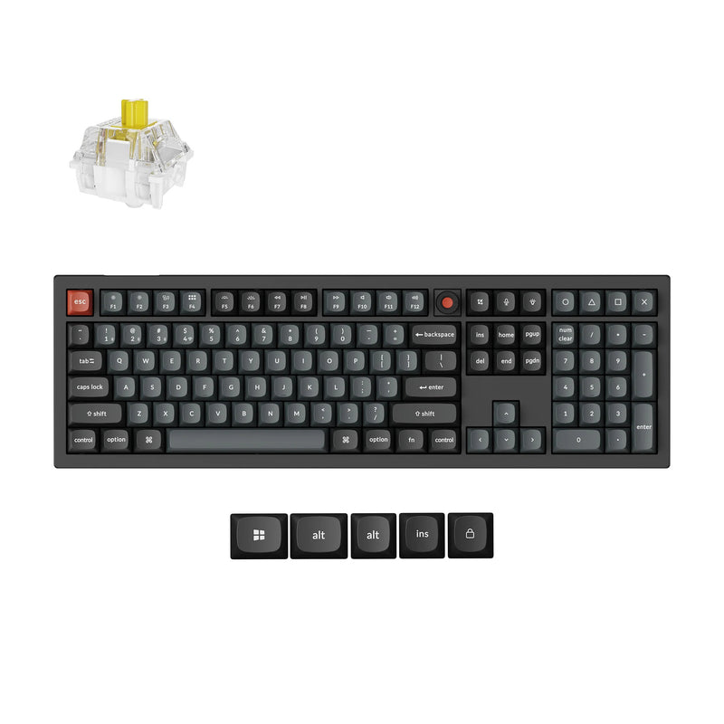 Afbeelding laden in galerijviewer, Keychron v6w-d4 8k qmk wired custom mechanical keyboard (zwart, us lay-out (qwerty), super banana, 100%, rgb leds, double-shot pbt, hot swap, 8k, knop)