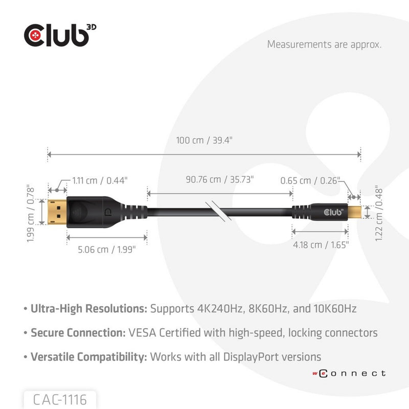 Afbeelding laden in galerijviewer, Club 3d minidisplayport naar displayport dp80 bidirectioneel adapter (zwart, 1 meter, vesa-gecertificeerd)