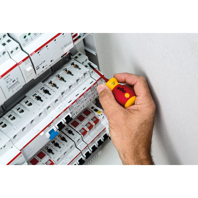 Afbeelding laden in galerijviewer, Wiha schroevendraaier met bithouderset electric slimvario (rood geel, stubby 4-delig met slimbits)