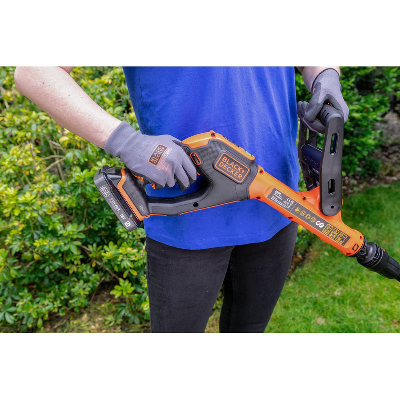 Afbeelding laden in galerijviewer, Black+decker 18v trimmer met 2 messen en accu grastrimmer (zwart oranje, 25 cm, accu inbegrepen)