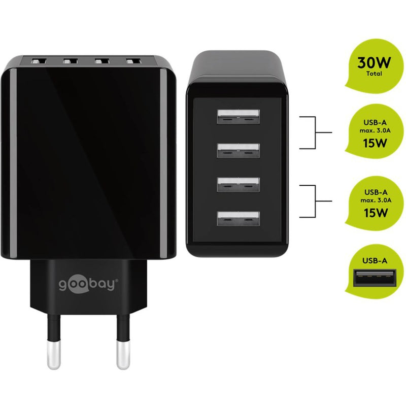 Afbeelding laden in galerijviewer, Goobay 4-way usb charger (30 w) (zwart)