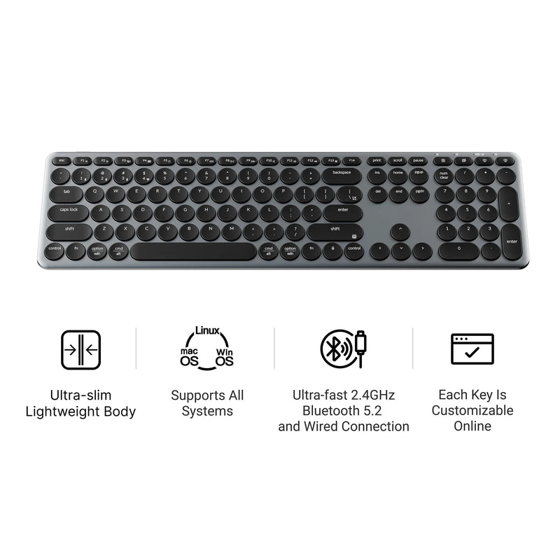 Afbeelding laden in galerijviewer, Keychron b5 pro-k1 toetsenbord (grijs, us lay-out (qwerty), scissor switches, 100%, abs keycaps, 2.4 ghz bluetooth usb)