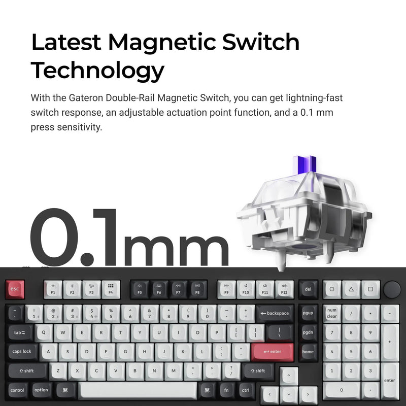 Afbeelding laden in galerijviewer, Keychron q5 he qmk wireless custom keyboard (zwart, us lay-out (qwerty), gateron double-rail magnetic nebula, 96%, rgb leds, osa double-shot pbt, hot swap, knob, 2.4ghz | bluetooth 5.1 | usb-c)