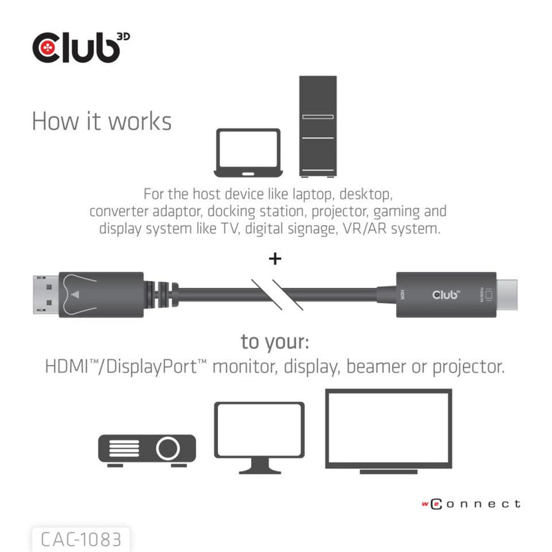 Afbeelding laden in galerijviewer, Club 3d displayport 1.4 to hdmi 4k60hz kabel adapter (zwart, hdr m m 2m)
