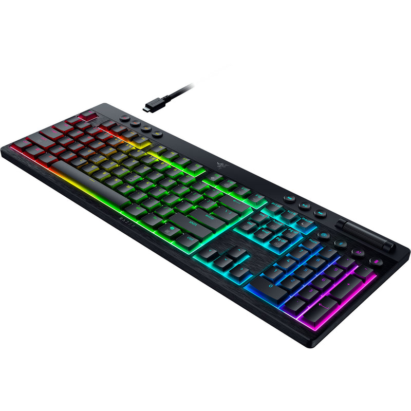 Afbeelding laden in galerijviewer, Razer blackwidow v4 hyperspeed mechanisch gaming toetsenbord (zwart, us lay-out (qwerty), low-profile green , 100%, double-shot pbt)