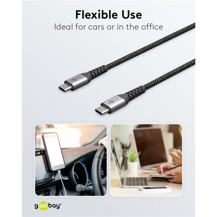 Afbeelding laden in galerijviewer, Goobay usb-c snellader nano (65 w) en usb-c textielkabel (zwart, 1 meter)