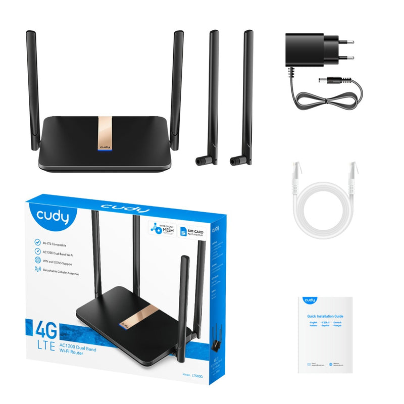 Afbeelding laden in galerijviewer, Cudy ac1200 wi-fi mesh 4g lte cat4 mesh router (zwart, mesh, app, nano sim-slot)