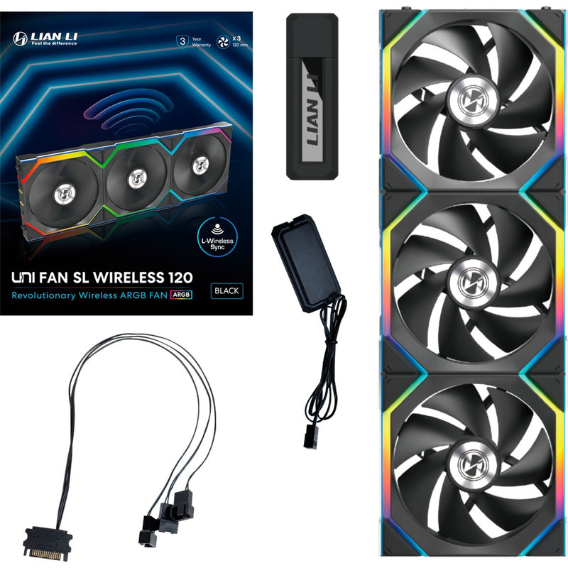 Afbeelding laden in galerijviewer, Lian li uni fan sl120 wireless rgb case fans (zwart, 3 stuks, 120 x 124.5 x 28 mm, pwm)