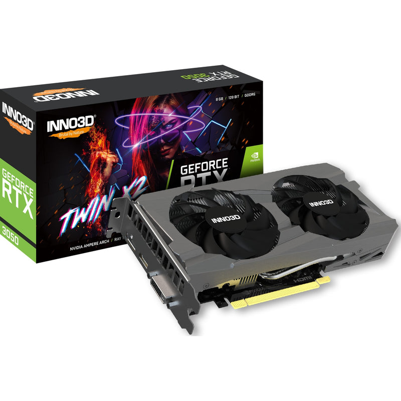 Afbeelding laden in galerijviewer, Inno3d geforce rtx 3050 twin x2 8gb grafische kaart (1x hdmi, 1x displayport, 1x dvi-d, dlss 3)