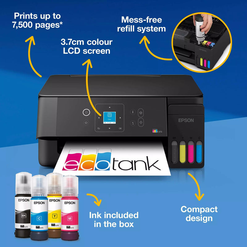 Afbeelding laden in galerijviewer, Epson ecotank et-2922 all-in-one inkjetprinter (zwart, scannen, kopiëren, wi-fi, inclusief tot 3 jaar inkt, c11cl63416)