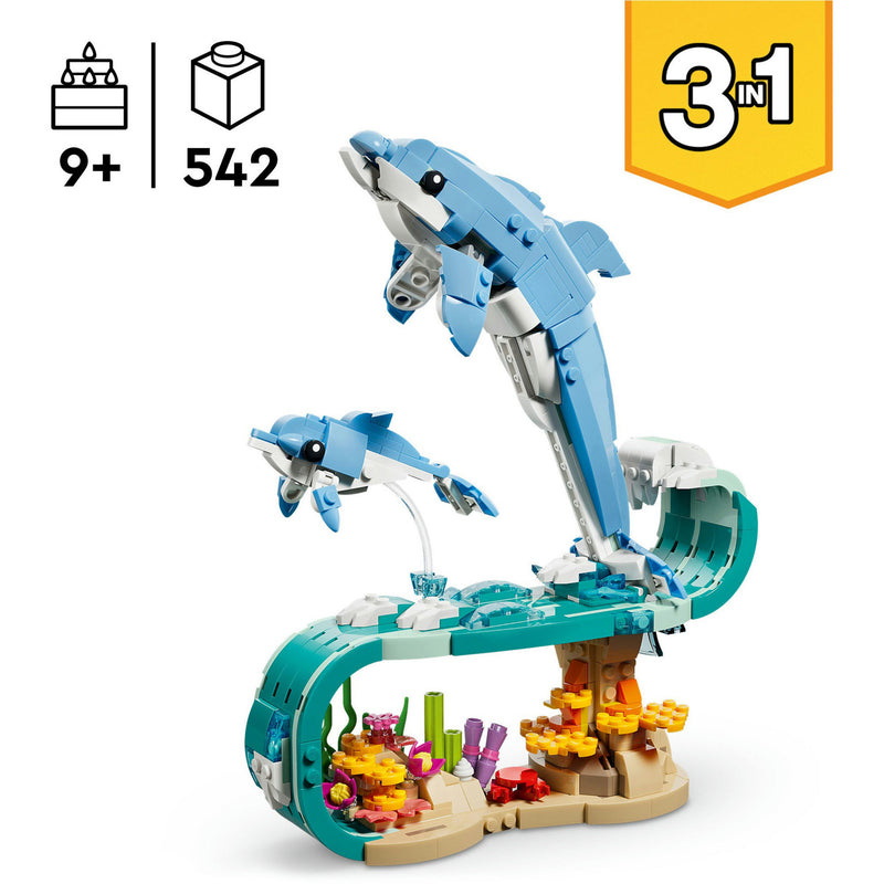 Afbeelding laden in galerijviewer, Lego ® creator 3in1 zeedieren: prachtige dolfijnen - bouw om tot een zeepaardje of krab - 31385