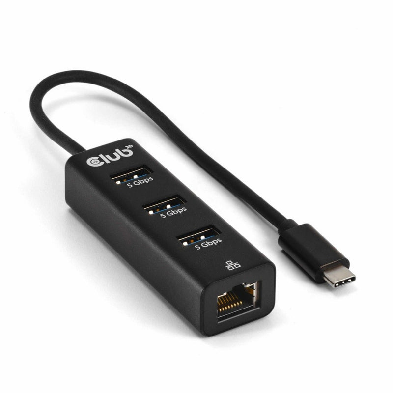 Afbeelding laden in galerijviewer, Club 3d usb‑c 3.2 gen 1 naar 3x usb‑a + ethernet dockingstation (zwart)