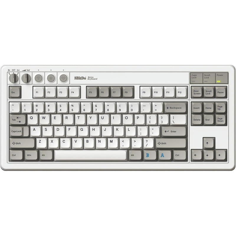 Afbeelding laden in galerijviewer, 8bitdo retro mechanical keyboard m edition (grijs, us lay-out (qwerty), kailh box white, 80% (tkl), bluetooth low energy, wireless 2.4g, usb)