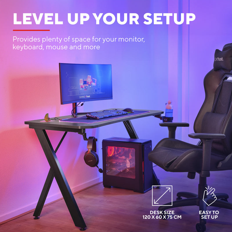 Afbeelding laden in galerijviewer, Trust gxt 712 dynamus gamingtafel gaming desk (zwart)