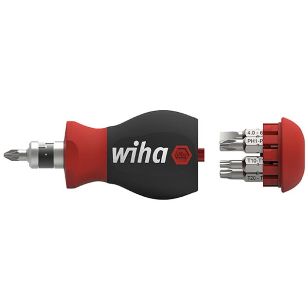 Afbeelding laden in galerijviewer, Wiha schroevendraaier met bitmagazijn stubby (zwart rood, 7 dubbelbits)