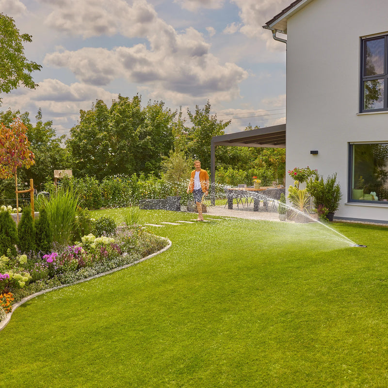 Afbeelding laden in galerijviewer, Gardena complete set pipeline irrigatiesysteem aquaprecise op zonne-energie voor gazon sprinklersysteem (grijs turquoise)