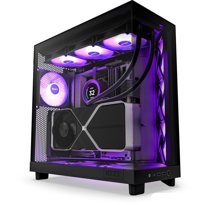 Afbeelding laden in galerijviewer, Nzxt h6 flow rgb midi tower behuizing (zwart | 2x usb-a | 1x usb-c | rgb | tempered glass)