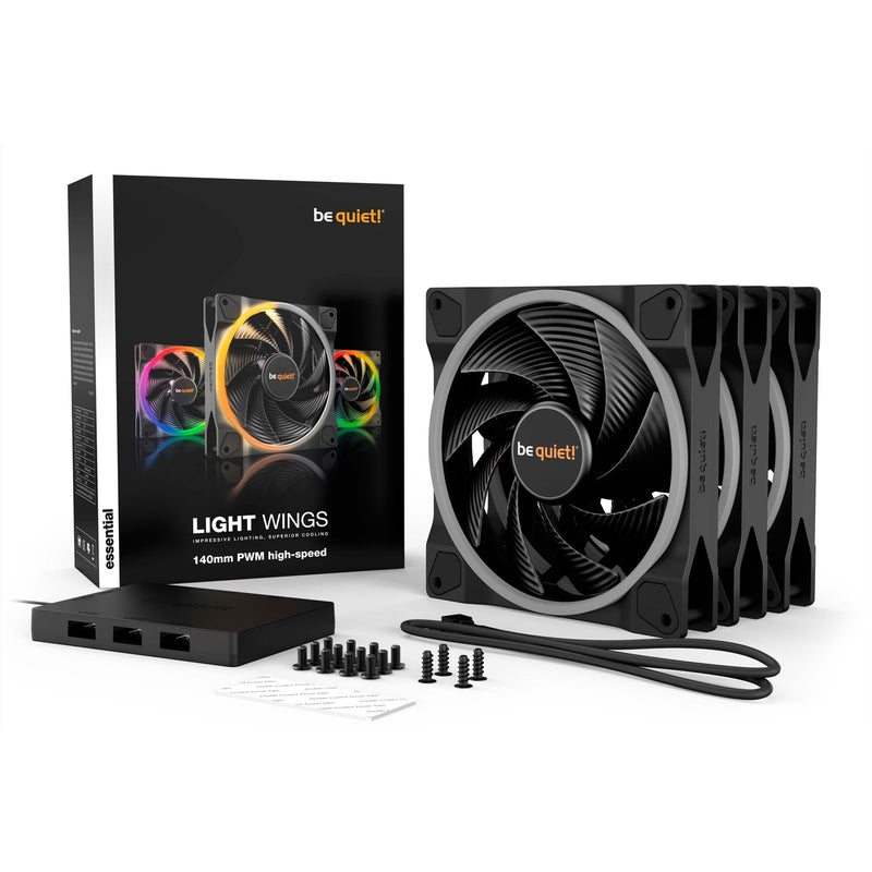Afbeelding laden in galerijviewer, Be quiet! ® light wings pc fan 140mm pwm high-speed triple-pack - 9 stilte-geoptimaliseerde fan bladen - argb-verlichting aan de voor- en achterkant met 18 led's voor een op maat gemaakte pc case - case fan met zeer stille werking en duurzame lagers