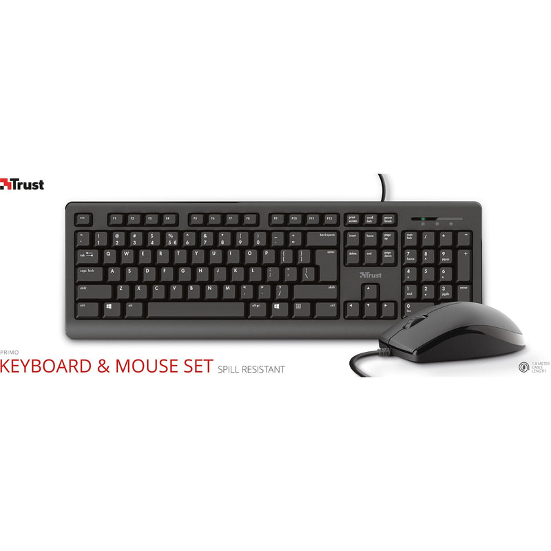 Afbeelding laden in galerijviewer, Trust primo keyboard mouse set desktopset (zwart, us lay-out (qwerty), membraan, 100%)