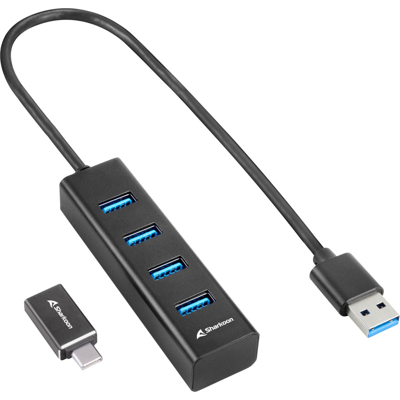 Afbeelding laden in galerijviewer, Sharkoon 4-port usb 3.2 gen 1 aluminium usb-hub (zwart)