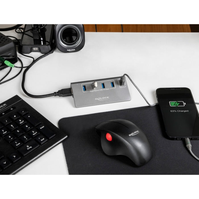Afbeelding laden in galerijviewer, Delock usb-hub 10 gbps met 4 usb-a + 1 quick charge poort (grijs, incl. voeding)