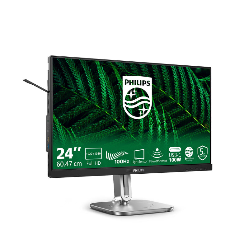 Afbeelding laden in galerijviewer, Philips 24b2g5301 23.8 monitor (zilver zwart, vga, hdmi, displayport, usb-c, lan, audio, 100 hz)