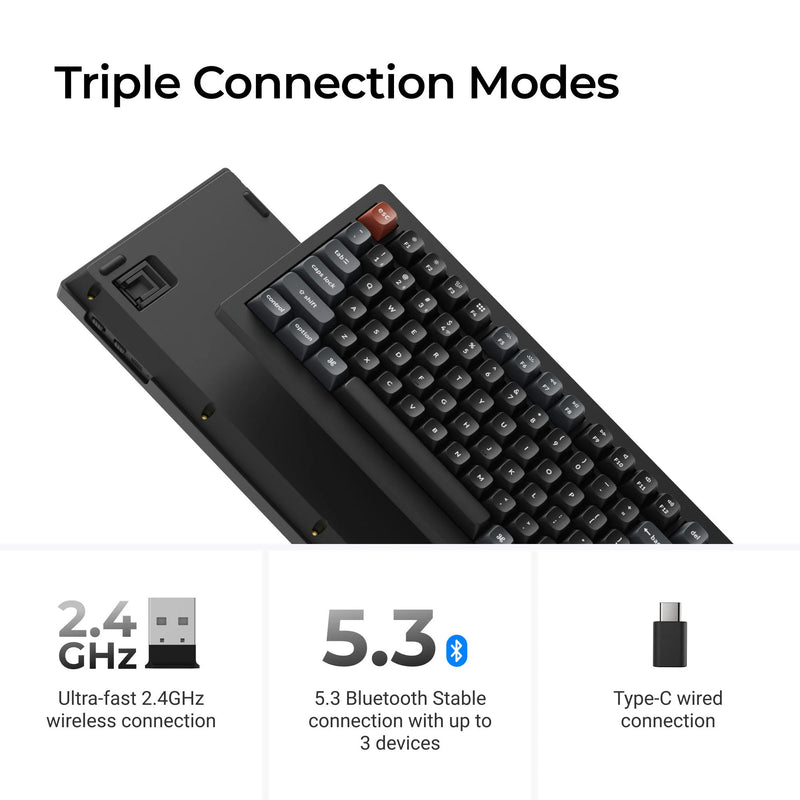 Afbeelding laden in galerijviewer, Keychron v1 ultra 8k wireless custom mechanical keyboard (zwart, us lay-out (qwerty), silk pom banana, 75%, rgb, hot swap, 2.4 ghz | bluetooth 5.3 | usb-c)