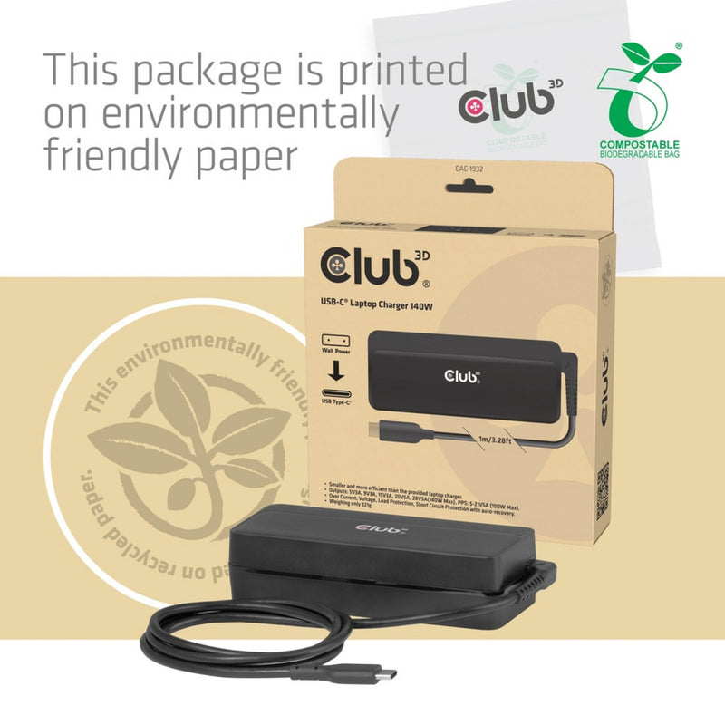 Afbeelding laden in galerijviewer, Club 3d usb-c laptop charger 140w, 1 meter (zwart)