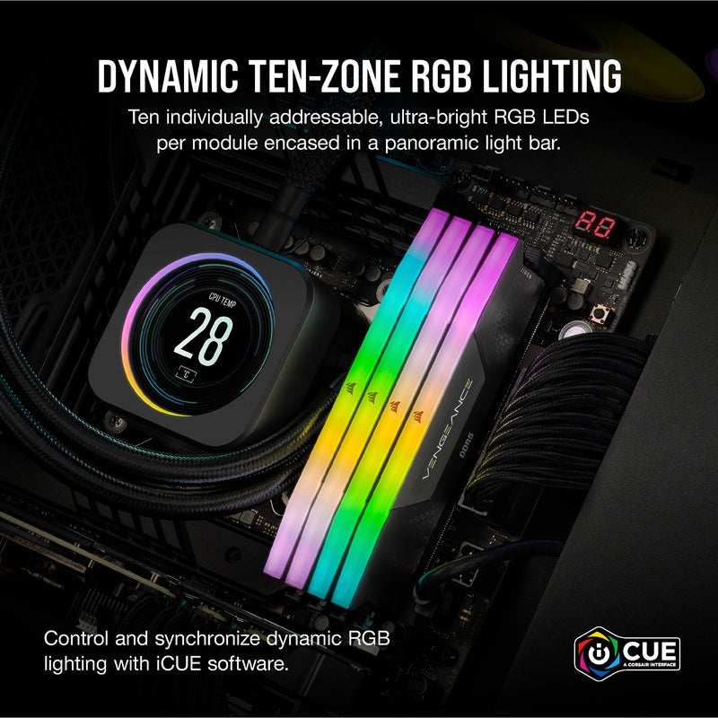 Afbeelding laden in galerijviewer, Corsair vengeance rgb 32 gb ddr5-6000 (2x 16 gb) werkgeheugen (zwart, cmh32gx5m2d6000z38, expo)